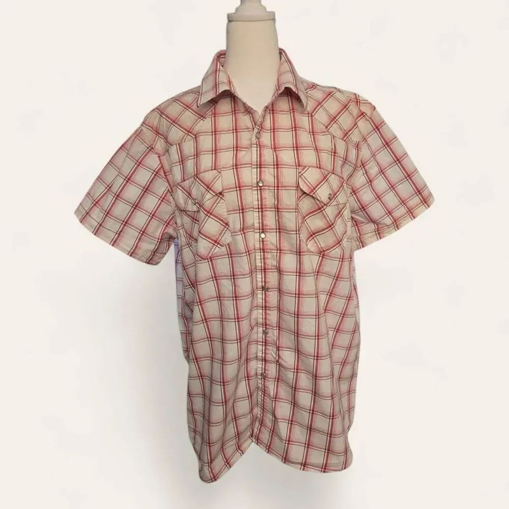 Kenneth Cole Reaction Mens Size XL Red/White Plaid Button Up Shirt